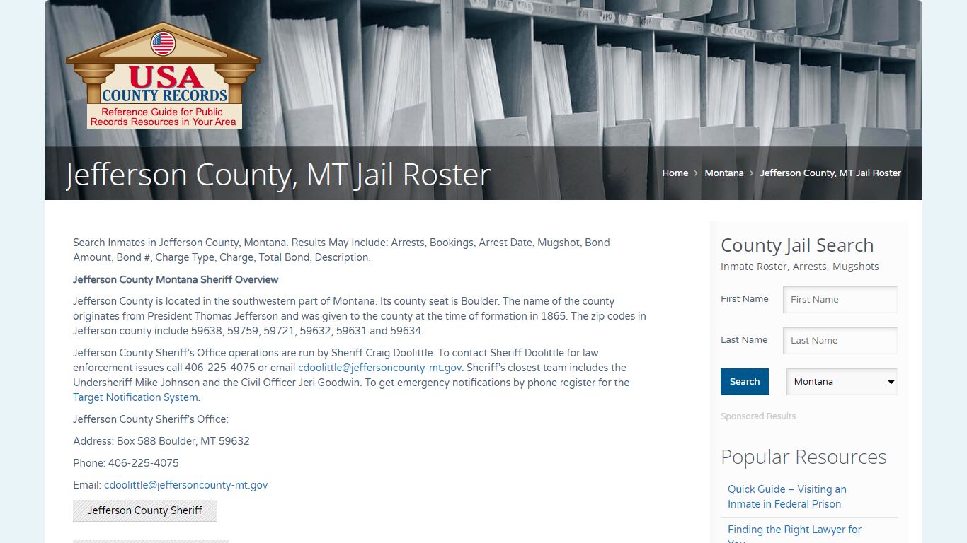 Jefferson County, MT Jail Roster | Name Search